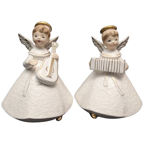 National Potteries Angels Playing Music Instruments Bedford OH Set 2 Vtg Japan - Picture 10 of 16